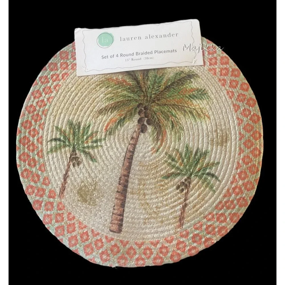 Lauren Alexander Palm Tree Placemats Set of 4 Braided Cotton 15